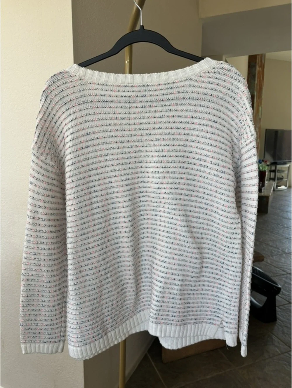 Talbots Ivory Multi Confetti Stripe Cotton Pullover Sweater L